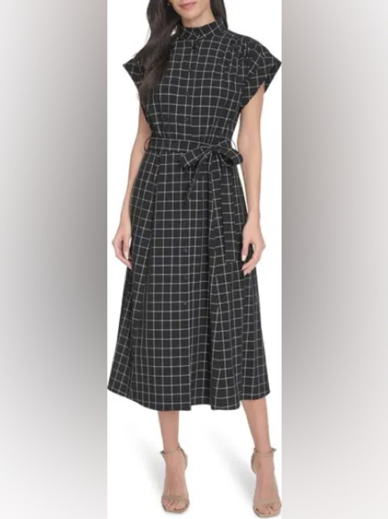 Calvin Klein Dresses & Skirts - Calvin Klein Black Windowpane Dress Skirt with Tie Waist